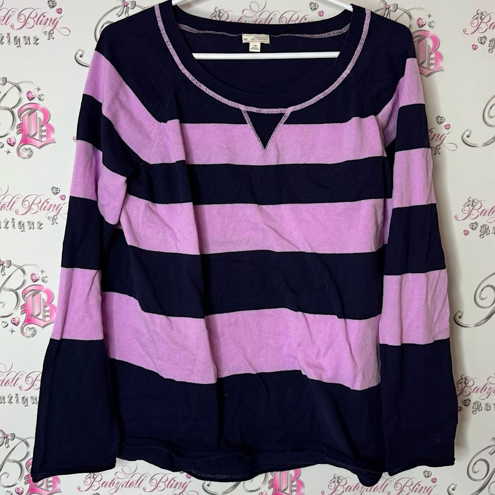 GAP sweater pull over long sleeve striped stripes Navy Blue Knit Sweater comfy